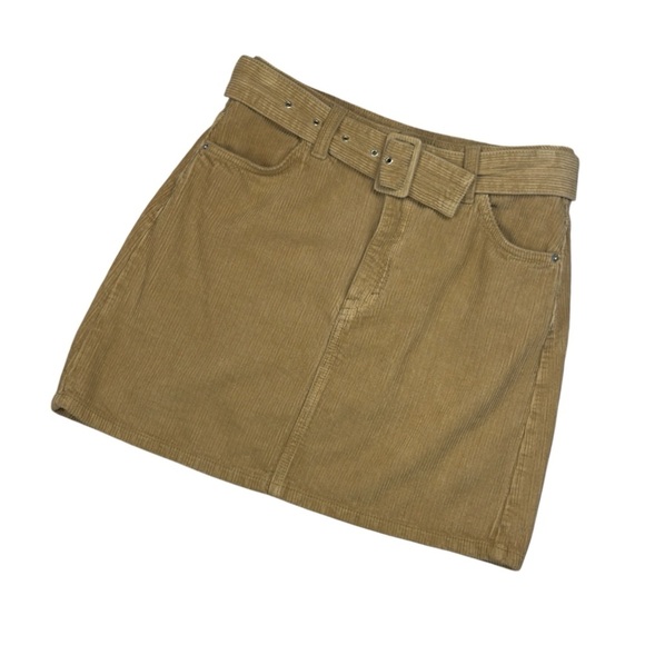 Topshop Light Brown Corduroy Mini Skirt With Adjustable Belt Small - Picture 5 of 9
